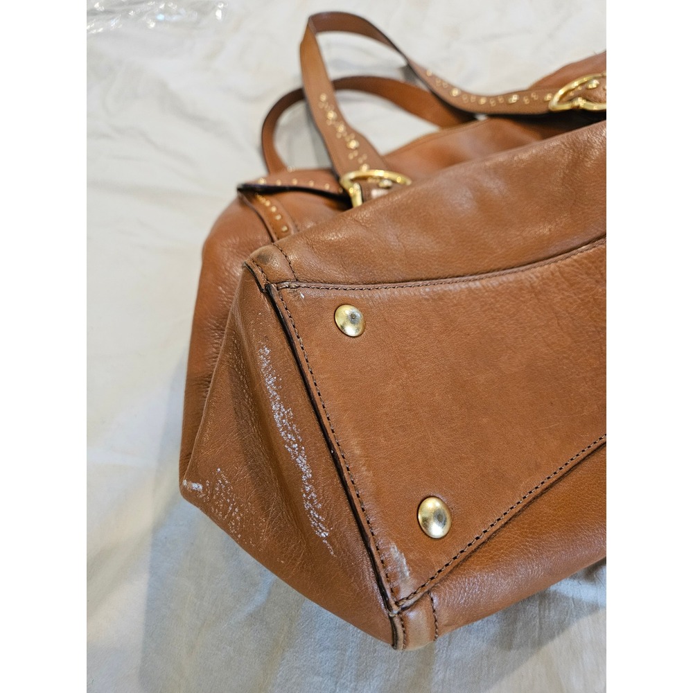 Michael Kors Brown Leather Studded Shoulder Bag Satchel Gold Large - Picture 10 of 12
